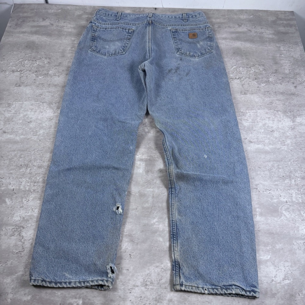 Carhartt Relaxed Fit Blanket Lined Jeans 38x32 Blue Distressed
